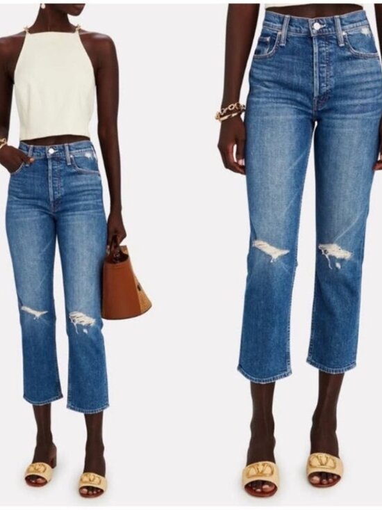 MOTHER Denim - MOTHER The Tomcat Straight-Leg Jeans in Blue Denim with Light Distressing